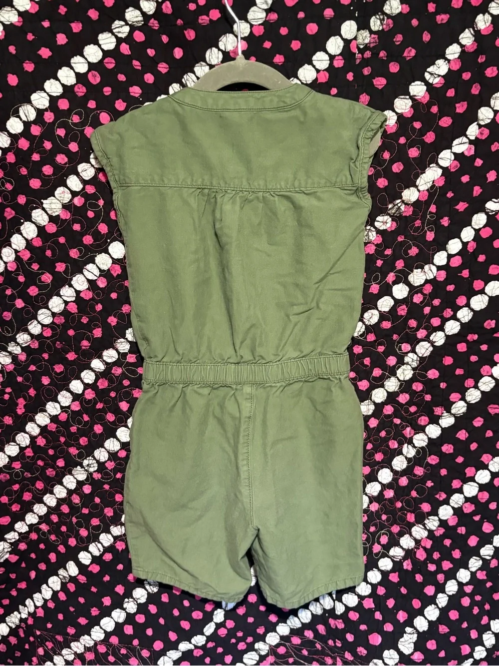 OshKosh B'gosh Olive Green Kids Utility Romper with Pink Bow